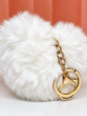 Fluffy White Faux Fur Pom-Pom Keychain – 4 x 4 Inch